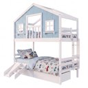 Ver imagem 3 de Beliche Casinha Dos Sonhos com Varanda 02 Gavetas e Kit Escorregador Madeira Maciça Branco | Azul