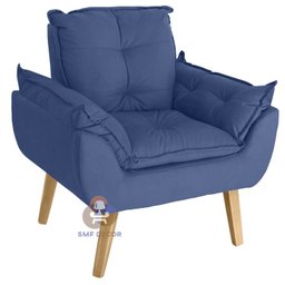 Poltrona Decorativa Opala e Puff Opala Suede Azul Marinho Smf Decor - 3