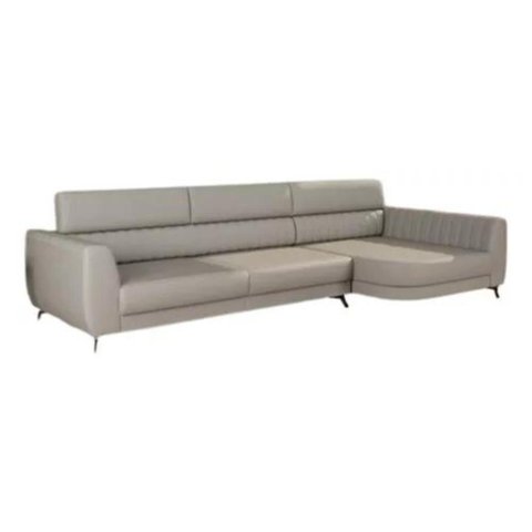 Sofá Moderno 3,40 Chaise, Pés Aço, D-26, Linho Cinza Aurora