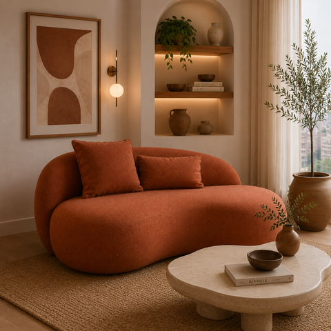 Sofá Orgânico com 2 Almofadas Valen 156cm Linho Terracota - Sallar Home