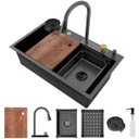 Ver imagem 3 de Cuba Cascata Cozinha Premium Pia Luxo Torneira Lavador de Copos Dispenser Dosador Aço Inox Bancada G