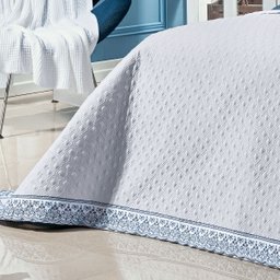 Cobre Leito Tamanho King Size Branco / Azul 400 Fios Egípcio 100% Algodão 3 Peças - 3