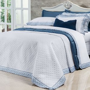 Cobre Leito Tamanho King Size Branco / Azul 400 Fios Egípcio 100% Algodão 3 Peças