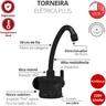 Torneira Elétrica Plus para Cozinha de Parede Bica Alta 4 Temperaturas Preto 5500w / 220v Durín - 2