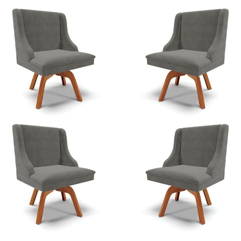 Kit 4 Cadeiras Decorativas Sala de Jantar Base Giratória de Madeira Firenze Suede Grafite/Natural G1