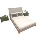 Ver imagem 2 de Cama Casal Estofada com Cabeceira e 2 Mesas de Cabeceira Mdf Cor:linho Aluminio com Musgo