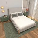 Ver imagem 1 de Cama Casal Estofada com Cabeceira e 2 Mesas de Cabeceira Mdf Cor:linho Aluminio com Musgo