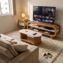 Ver imagem 1 de Sala de Estar Theo - 1 Rack Tv 55" - 1 Mesa Centro - 1 Mesa de Apoio com Usb Cinamomo/off White