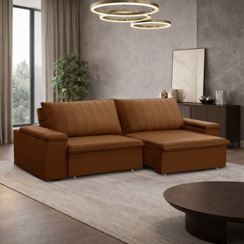 Sofá 3 Lugares Retrátil Reclinável para Sala 245cm Malfati F04 Veludo Terracota - Lyam Decor