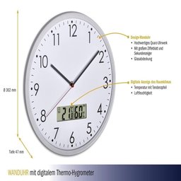Relogio Parede Calendario Termometro Digital Despertador Escritorio Sala Medidor Temperatura Dourado - 5