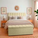 Ver imagem 1 de Kit Cabeceira Mais Calçadeira com Baú Eros Queen 160cm para Cama Box Suede Bege Biselo'S-Decor