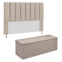 Ver imagem 1 de Kit Cabeceira Mais Calçadeira com Baú Eros Queen 160cm para Cama Box Suede Bege Biselo's-decor