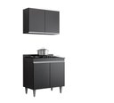 Ver imagem 2 de Kit Balcão Cooktop e Armário Aéreo Ellen 4 Portas Preto Maderatto Móveis