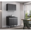 Ver imagem 1 de Kit Balcão Cooktop e Armário Aéreo Ellen 4 Portas Preto Maderatto Móveis