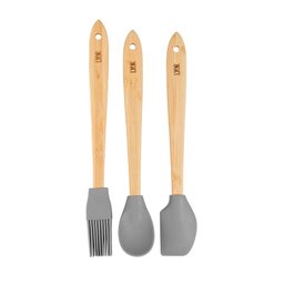 Conjunto Lyor 3 Utensílios Silicone C/ Cabo de Bambu Cinza - 1