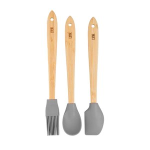 Conjunto Lyor 3 Utensílios Silicone C/ Cabo de Bambu Cinza