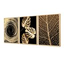 Ver imagem 2 de Kit 3 Quadros Decoração Abstrato Sala de Jantar Moldura Caixa Luxo Folhas Douradas Moderno