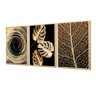Kit 3 Quadros Decoração Abstrato Sala de Jantar Moldura Caixa Luxo Folhas Douradas Moderno - 2