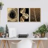 Kit 3 Quadros Decoração Abstrato Sala de Jantar Moldura Caixa Luxo Folhas Douradas Moderno - 4