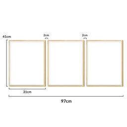 Kit 3 Quadros Decoração Abstrato Sala de Jantar Moldura Caixa Luxo Folhas Douradas Moderno - 5