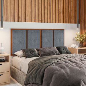 Painel Cabeceira Cama Casal 1,40 Madeira Suede Cinza