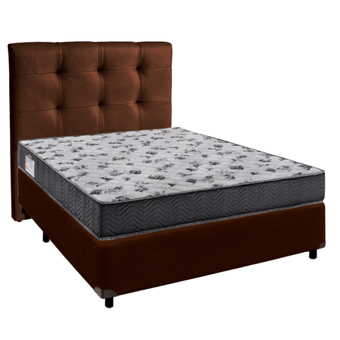 Cama + Box Marrom e Colchão Ortobom D33 Casal - Iso100 + Cabeceira