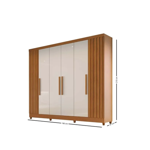 Guarda Roupa Casal Ripado 6 Portas Naturale Off  com Pés em MDF Cabo Frio Bianchi