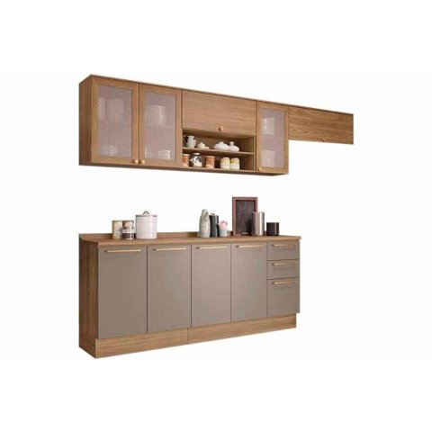 Cozinha Completa 7 Peças Botanic 3 Aéreos 2 Balcões 2 Complementos M656 Nogueira Fendi