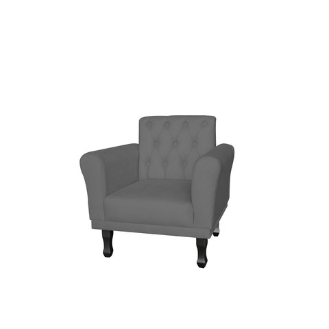 Poltrona Decorativa Classic Suede Cinza Pés Madeira Mz Decor