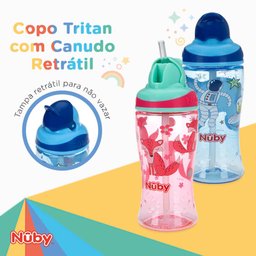Copo para Criança com Canudo Retrátil 360ml Nûby Bico de Silicone Infantil Raposinhas Rosa - 6