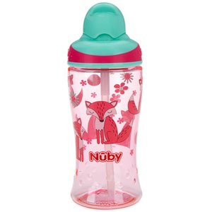 Copo para Criança com Canudo Retrátil 360ml Nûby Bico de Silicone Infantil Raposinhas Rosa