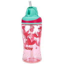 Copo para Criança com Canudo Retrátil 360ml Nûby Bico de Silicone Infantil Raposinhas Rosa - 3