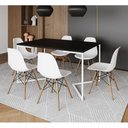 Ver imagem 1 de Mesa Jantar Industrial Retangular Preta 137X90Cm Base V Ferro Branco C/6 Cadeiras Branca Mad Preto