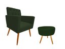 Ver imagem 1 de Kit Poltrona Decorativa Nina Capitonê + Puff Redondo Suede Verde Pés Madeira Mz Decor