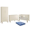 Ver imagem 5 de Dormitório Infantil Theo Retrô 2 Portas, Cômoda 1 Porta, Berço Areia Fosco com Pés Amadeirado e