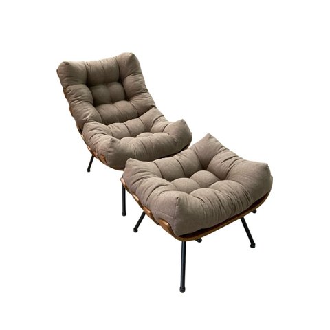 Poltrona Costela G2home + Puff Linho e Costela Multilaminada:marrom