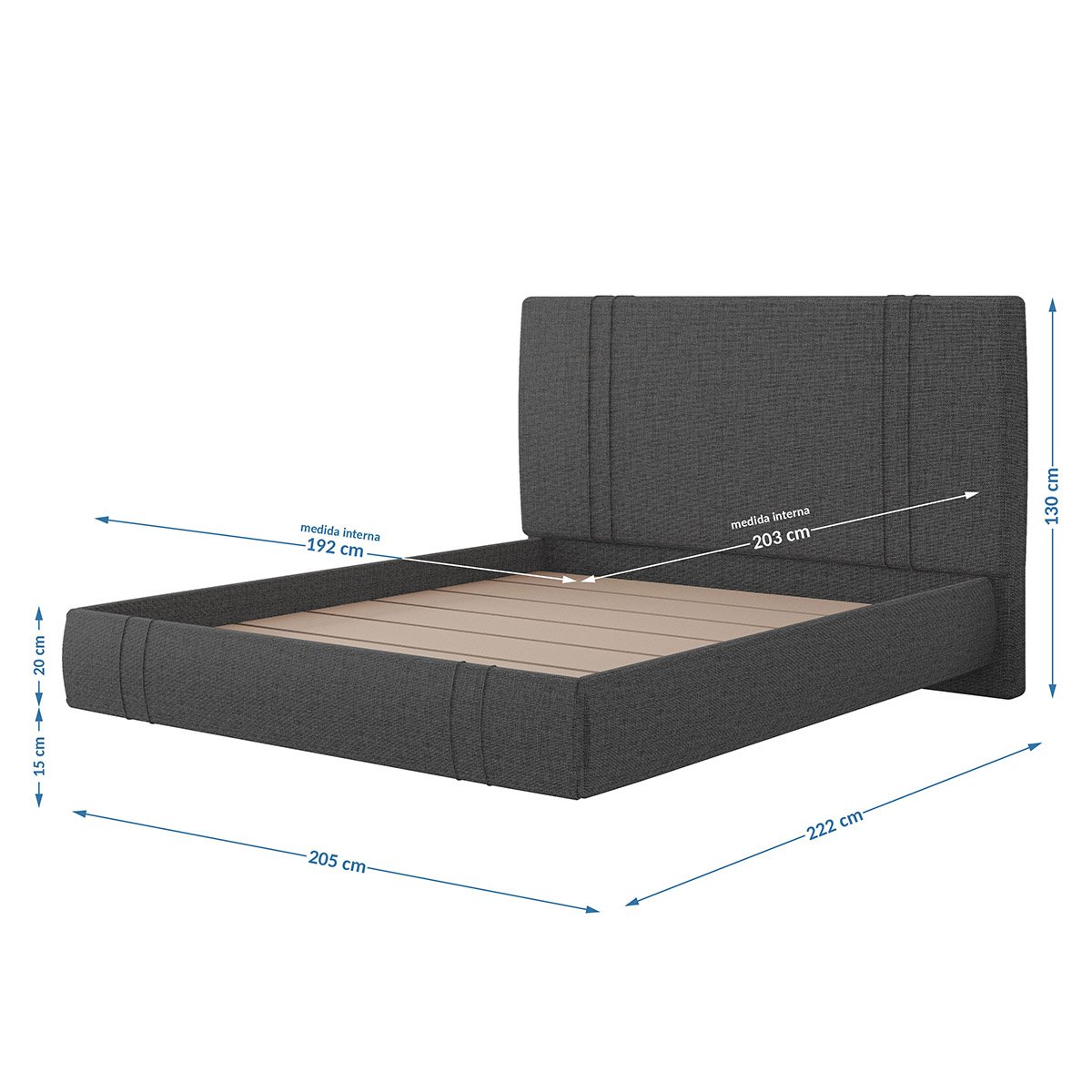 Cama Flutuante Star King em Linho Sky Box Preto - 5