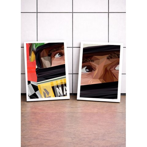 2 Quadros Ayrton Senna Ícone c/ Moldura Branca e Vidro