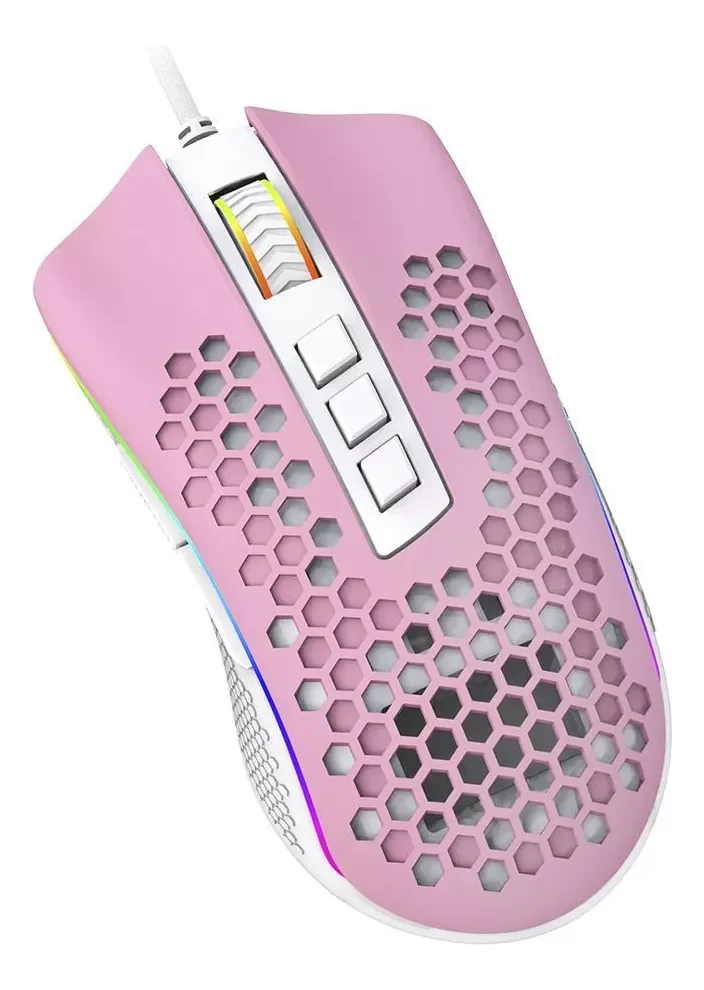 Mouse Gamer com Fio Redragon Storm M808pw-rgb 12400 Dpi Cor Rosa com Branco