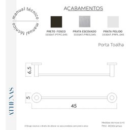 Porta Toalha de Banheiro 45cm Grego Metal Acessório Suporte Redondo Preto Fosco Athenas - 6