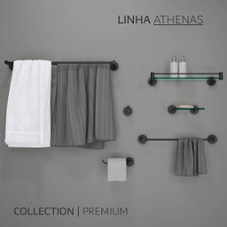 Porta Toalha de Banheiro 45cm Grego Metal Acessório Suporte Redondo Preto Fosco Athenas - 7