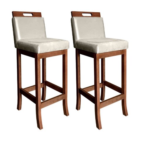 Kit 2 Banquetas Média Milão com Encosto 94 cm Madeira Maciça Suede Bege CCS
