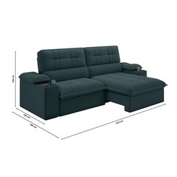 Sofá Stylus 2,10m Retrátil/reclinável com Porta Copos e Cooler Suede Petróleo - Xflex Sofás - 3