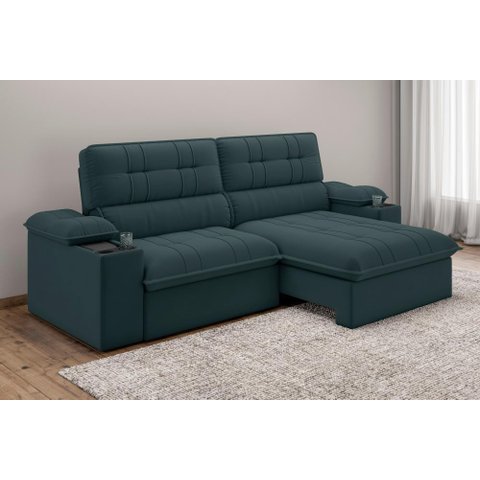 Sofá Stylus 2,10m Retrátil/reclinável com Porta Copos e Cooler Suede Petróleo - Xflex Sofás