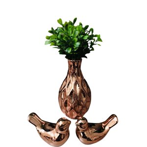 Kit Enfeite Para Rack Vasinho Passarinhos Planta Decoração Rose Gold
