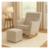 Poltrona Sofá Cadeira Amamentação Balanço C Puff Pés Madeira - Bege - 1