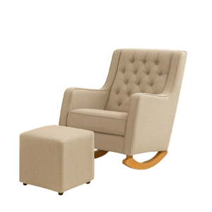 Poltrona Sofá Cadeira Amamentação Balanço C Puff Pés Madeira - Bege