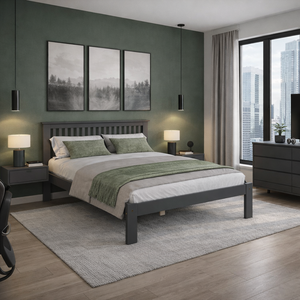 Cama Casal Reforçada 100% Madeira Maciça Pinus Charcoal