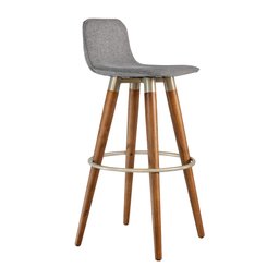 Kit 3 Banquetas Altas Luxo Versatil Aço Champanhe Linho Cinza Base Carvalho - 3