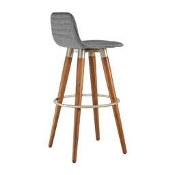 Kit 3 Banquetas Altas Luxo Versatil Aço Champanhe Linho Cinza Base Carvalho - 4